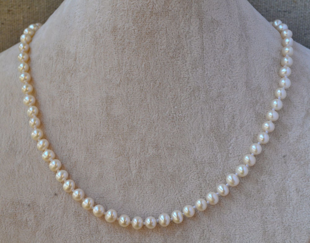 pearl necklace - 18 inches AAA 5-6mm Freshwater dark ivory Pearl Necklace - Free Shipping