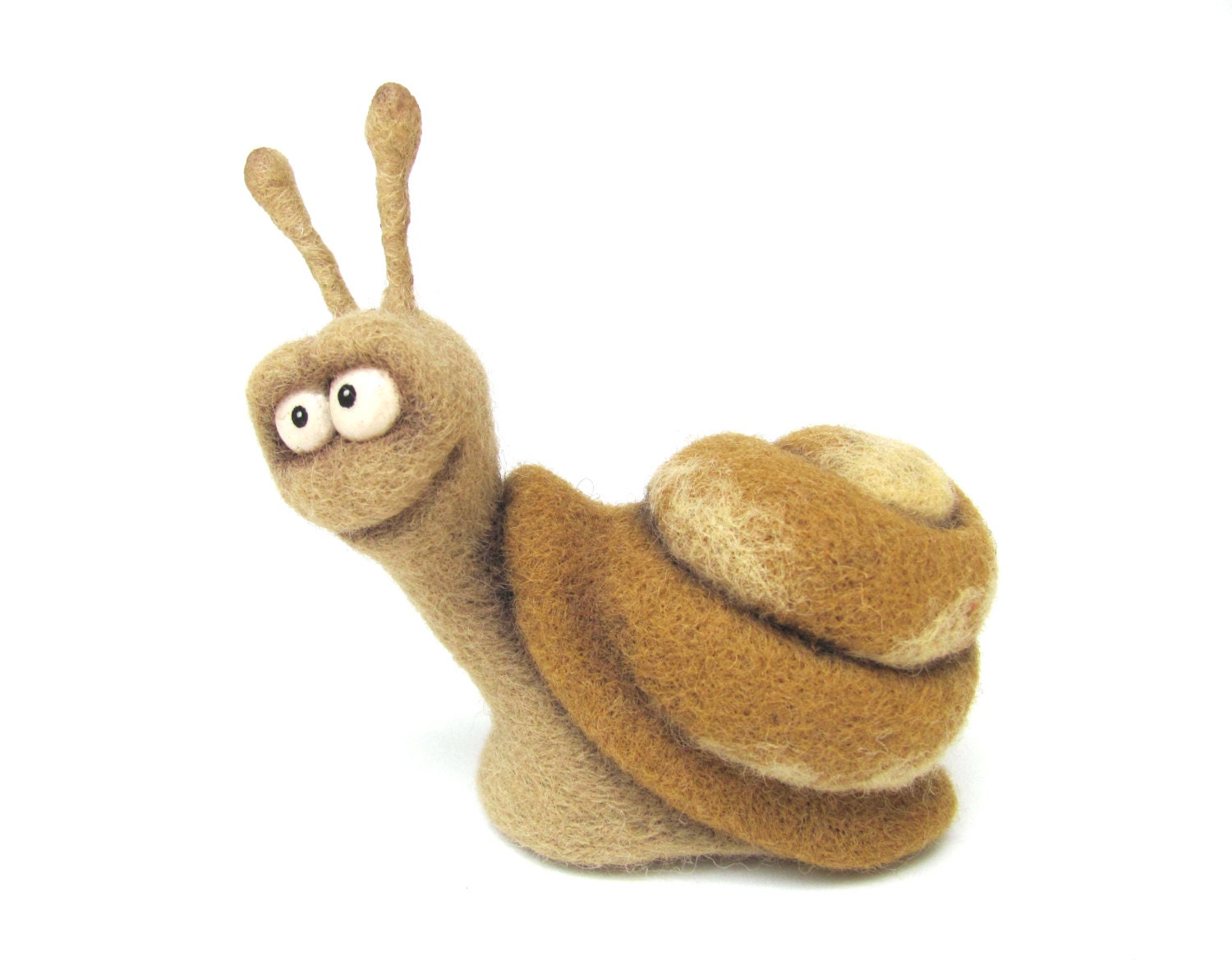 Needle Felted Toy Funny Snail Felt Toys Beige Cream Brown Natural Gift under 50 Father's Day Felted Animal