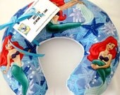 Travel Pillow - Head Neck Support - Child Kids - Ariel Little Mermaid - Disney Princess - Sea Starfish - Blue Star Minky READY TO SHIP