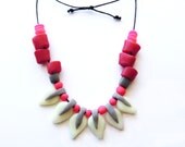 Neon Tribal Statement Necklace, FREE EU SHIPPING polymer clay aztec, chunky, neon pink, fluorescent bib
