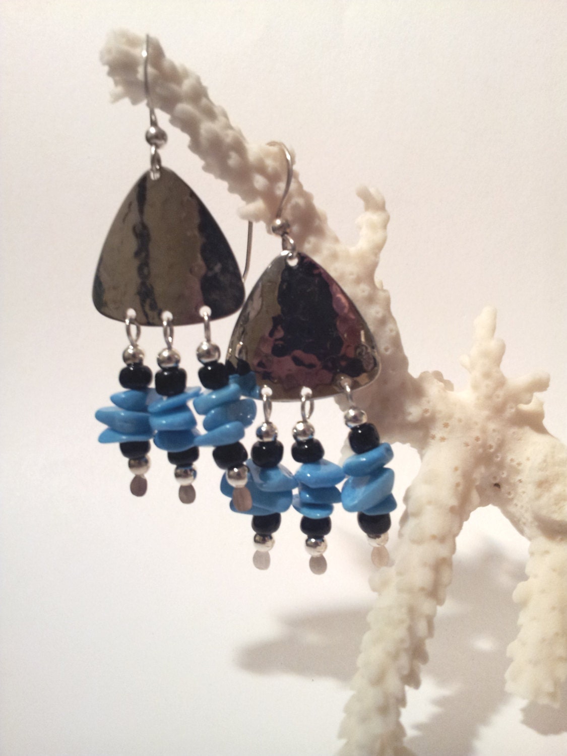 Light blue turquoise chandelier earrings