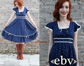 Vintage 70s Calico Babydoll Midi Sun Dress S M