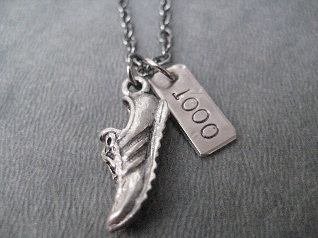 MILE CLUB - 100, 200, 300, 400, 500, 600, 700, 800, 900 or 1000 Necklace - Running Necklace on 18 inch gunmetal chain - Choose your Miles