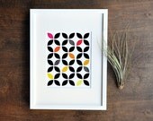 Retro Mid Century Geometric Wall Decor - Ombre Petals Pattern - Red, Orange, Yellow, Magenta, Black - 8x10