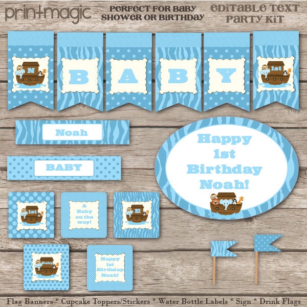 Instant Download Ark Baby Shower Birthday Printable Party Kit with Changeable Text - Printable PDF