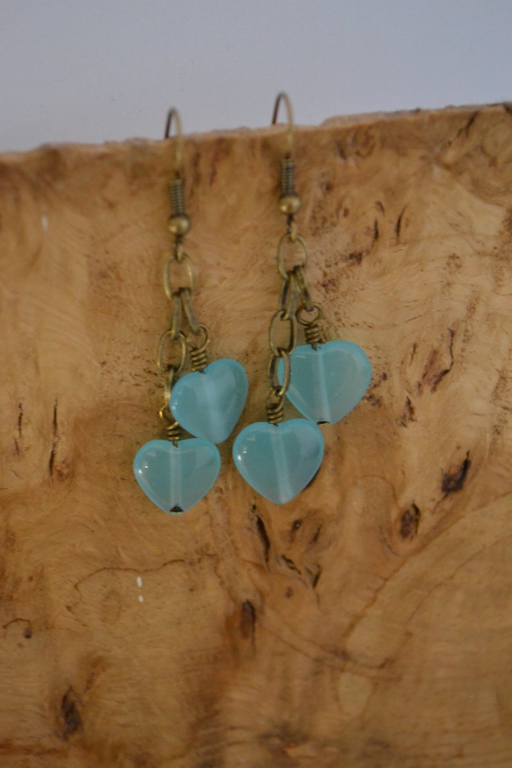 Blue Agate Heart Earrings - Cancer Charity