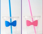 24 Gender Reveal Disposable Party Cups, Lids & Plastic Straws - Blue Bow Tie - Pink Bow - Gender Reveal Party - 12 oz or 16 oz Il_170x135