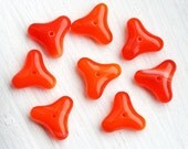Triangle czech spacer glass beads, Orange red, large - 14mm - 10Pc - 609