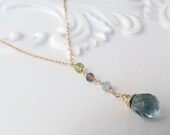 Fluorite Briolette Multi Stone Gold Necklace