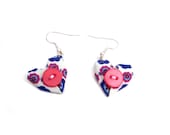 1960s Style Pink & Blue Flower Print Heart Earrings