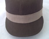 Camp cap deep army green with coordinated seersucker trim. Leather sweatband, all sizes available.