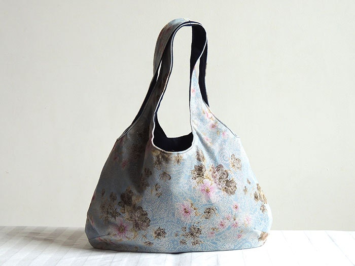 Sky Blue Florals Hobo Tote Bag - Spring Fashion
