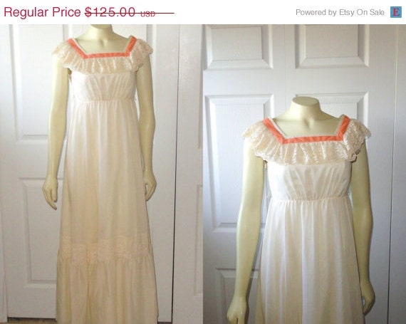 40% OFF Vintage Wedding Dress Prairie Bride 60s Full Length Maxi Dress Helen Tahous Cream size 12