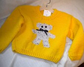Hand Knit Teddy Bear Pullover Sweater in School Bus Yellow Size 4 - themagicneedles