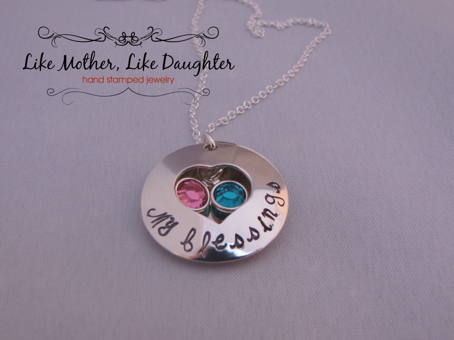 Hand Stamped Necklace - Locket - Birthstones - Personalized Jewelry - My Blessings - Sterling Silver