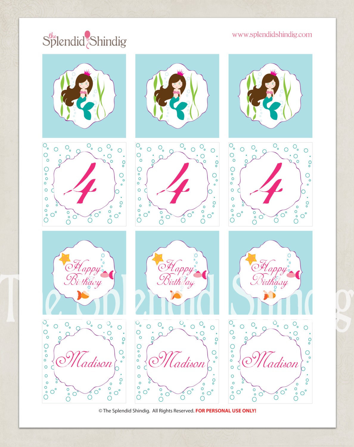 Printable Customized 2" Party Circles - Mermaid Party Collection - DIY Printable by The Splendid Shindig Il_570xn
