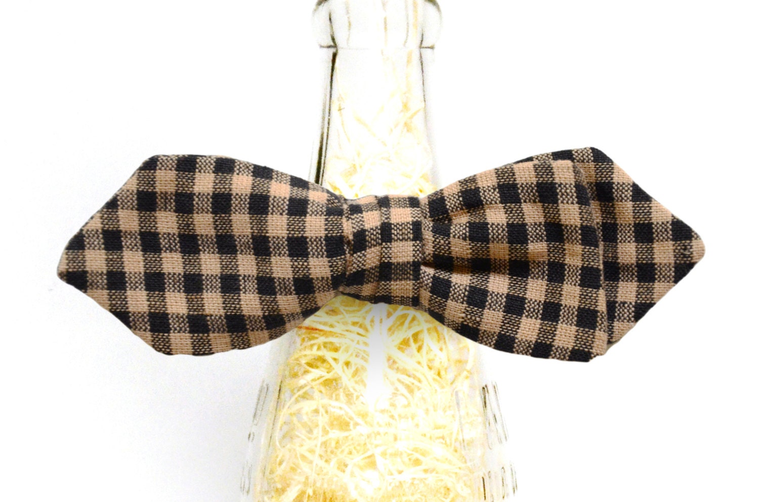 Handmade Brown Gingham Self Tie Bow Tie