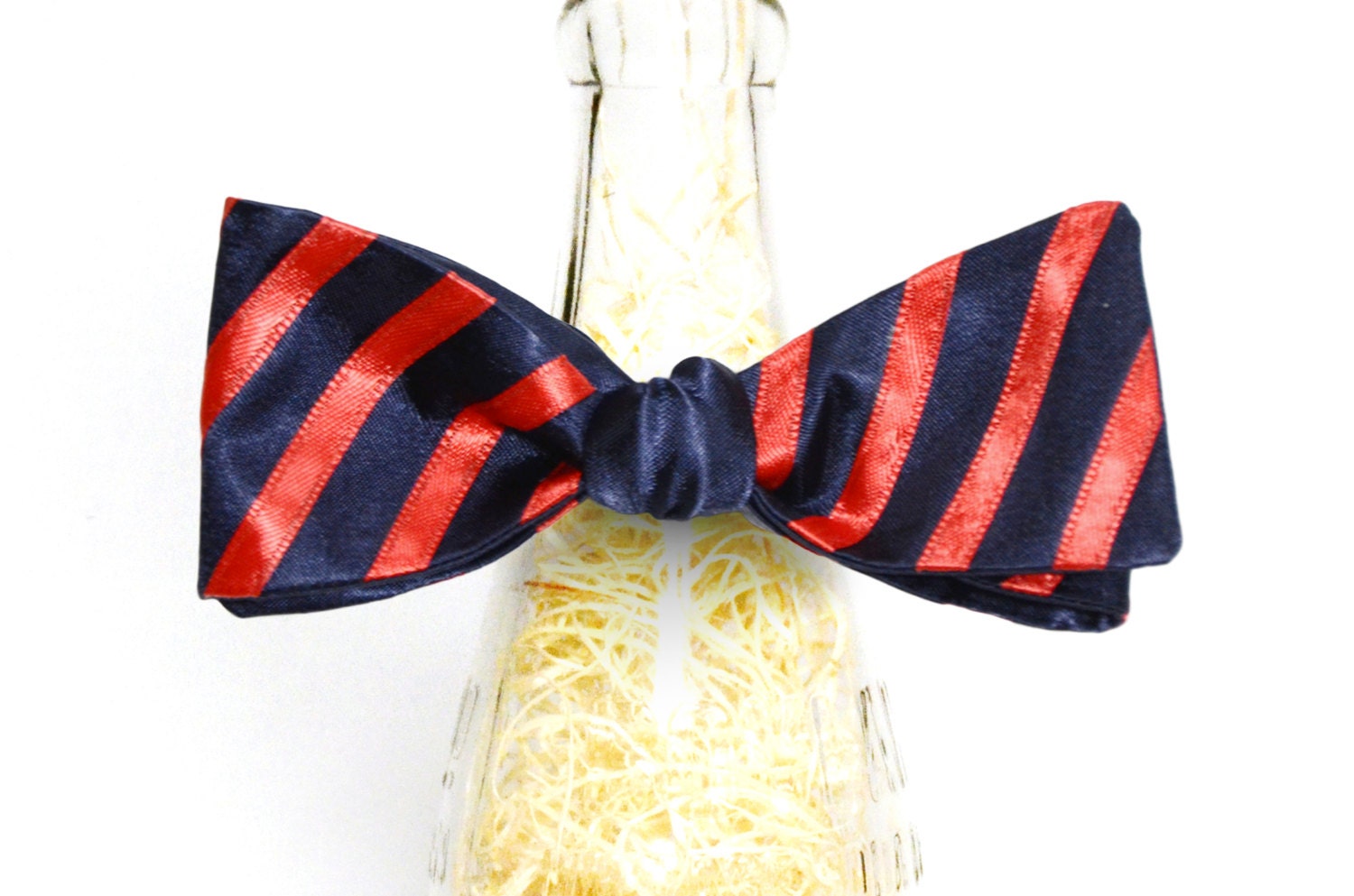 Handmade Navy Blue and Red Stripes Self Tie Bow Tie