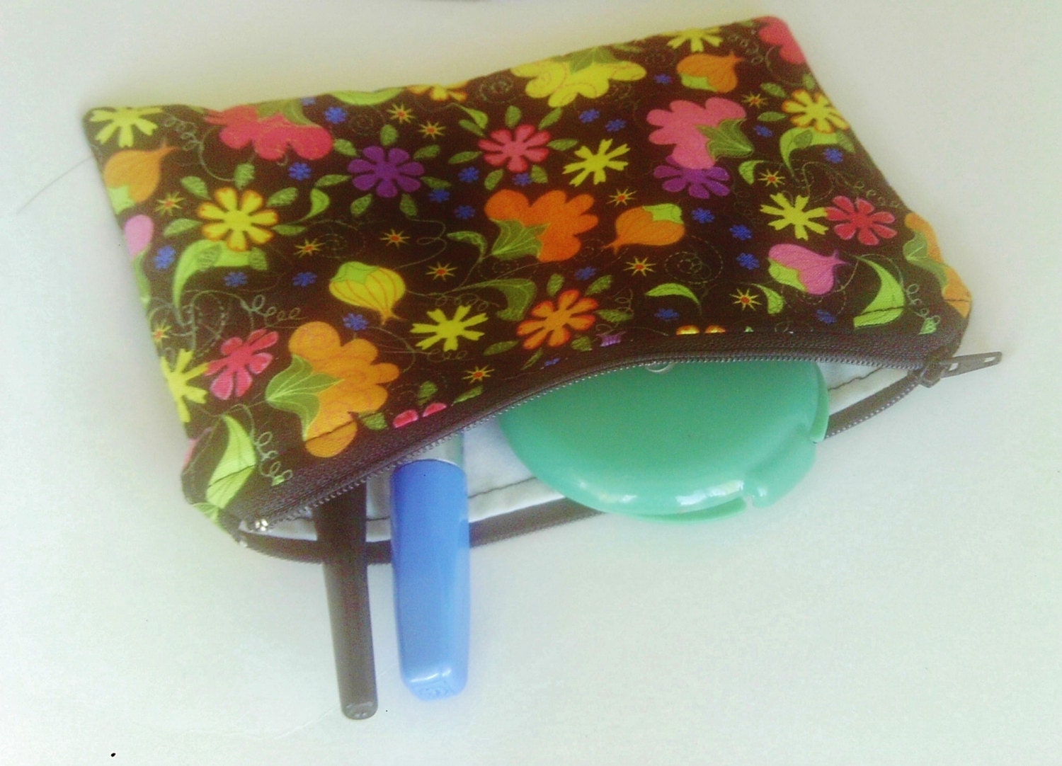 Black Floral Makeup Cosmetic Bag