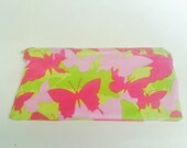 Fabric Cosmetic Bag in Butterfly Print Pink and Green Makeup Bag