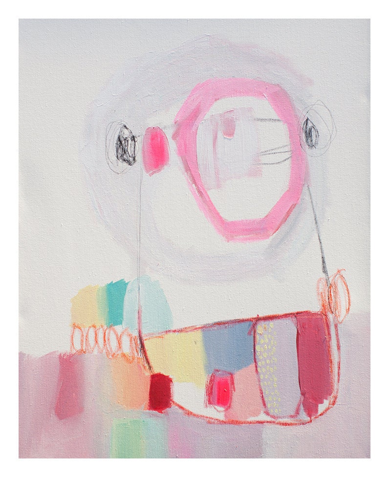 ABSTRACT painting, fine art, giclee print, white, blue, pink, red, modern painting,