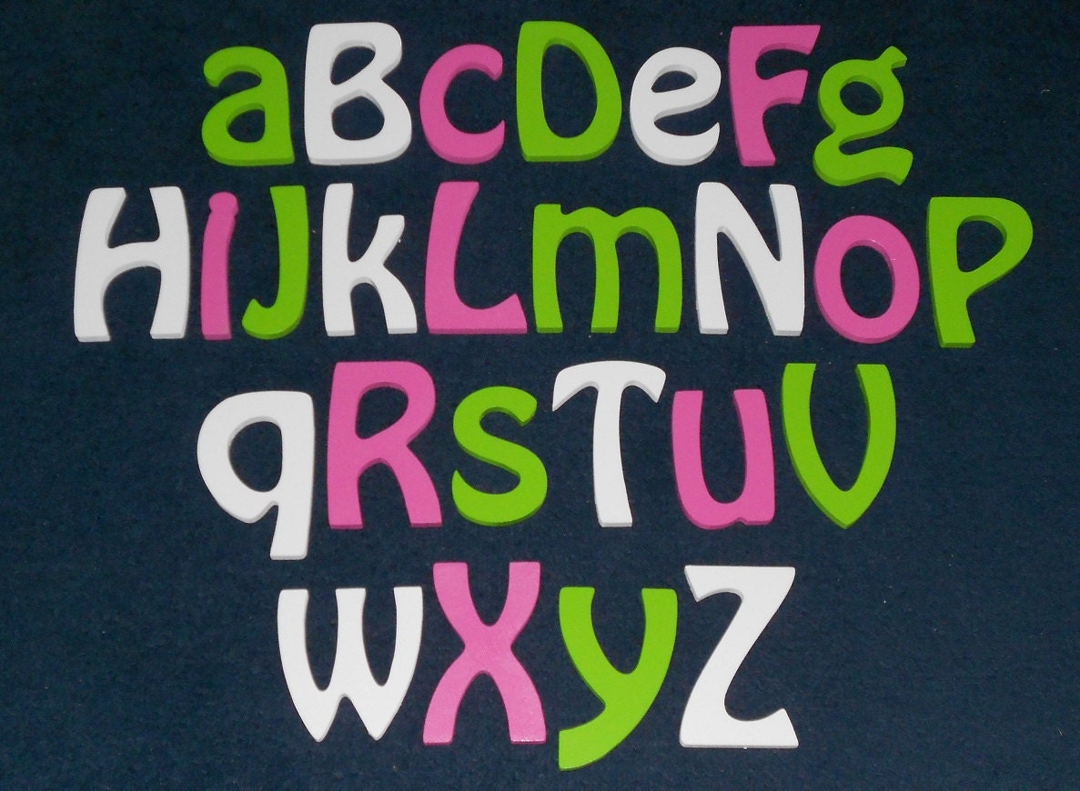 Alphabet Letter Set 6" size complete set of Painted wooden wall letters (10.00 shipping) Nursery Child Room Decor