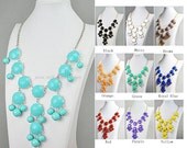 Turquoise Necklace, Silver Tone Necklace, Bubble Necklace, Statement Necklace (FN0508-S-Turquoise)