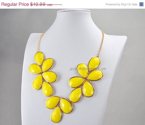 Yellow Bubble Necklace, Drop Shape Necklace, Yellow Resin Jewelry (FN0621-Yellow)