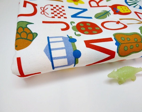 Alphabet Fabric, Craft Fabric, Cotton Canvas Fabric - Half Yard