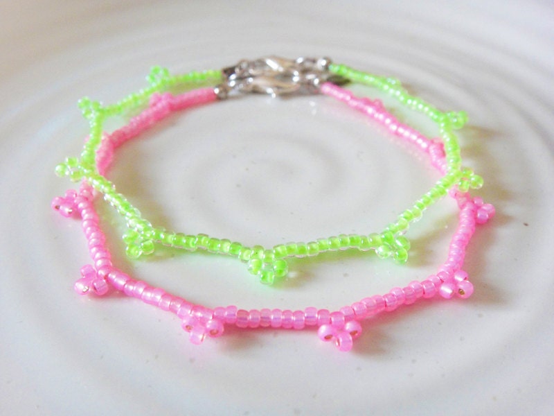 Bohemian Friendship Bracelet in Neon Pink or Neon Lime, Friendship Jewelry, Best Friend Bracelet, Seed Bead Jewelry,Minimalist Jewelry