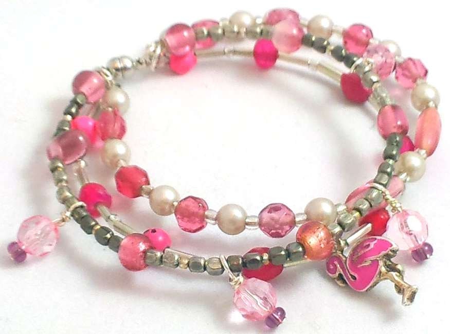 Handmade, Original Design Bangle Bracelet, Memory Wire, Glass, Metal, Pearl Beads, Magnetic Clasp 8.5in, Fast Shipping