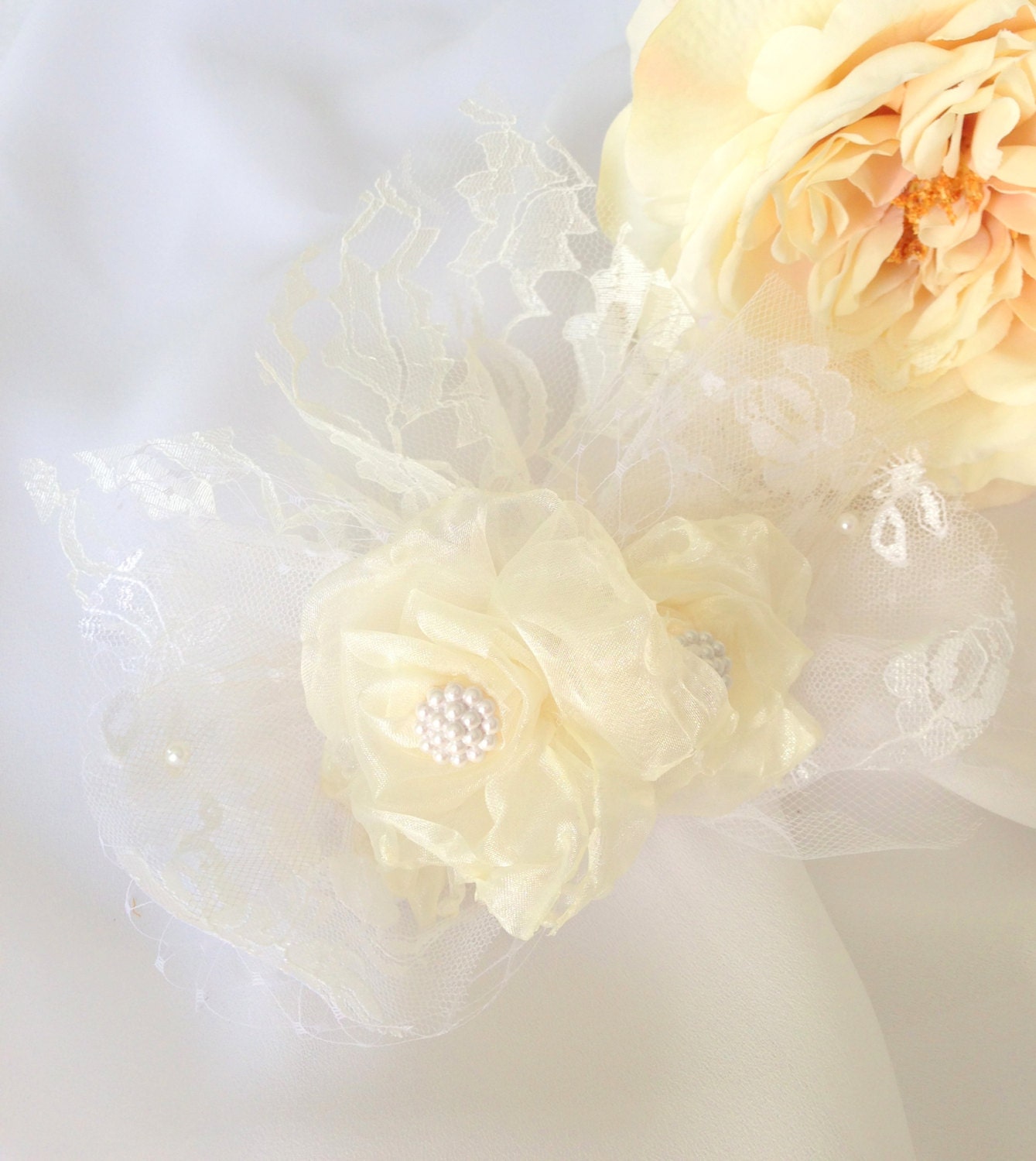 Ivory  Bridal Hair  Piece, Roses, Fascinator, Lace, Wedding Hair Flower, Vintage Inspired, Pin Included READY TO SHIP