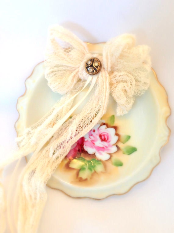 Bridal Ring Dish Vintage Victorian Lace  Antique Pillow Alternative Mint Pink