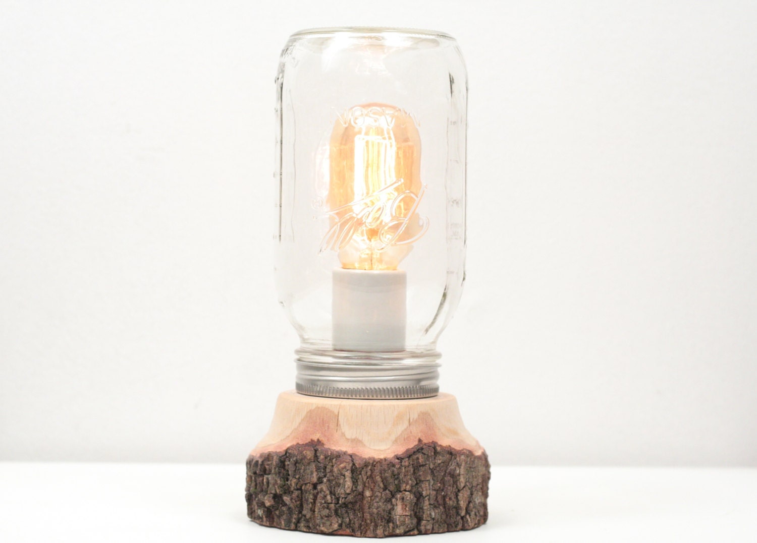 Tree Branch Mason Jar Lamp- Rustic Lighting, Mason Jar Lighting,Table Lamp, Hand-Turned, Edison Bulb