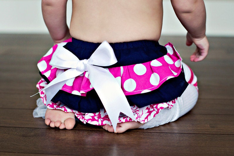 Baby Girl Bloomer--diaper cover--ruffle diaper cover--ruffle bloomer--Pink and Navy bloomer--Spring--Baby Girl Easter--Photo Prop