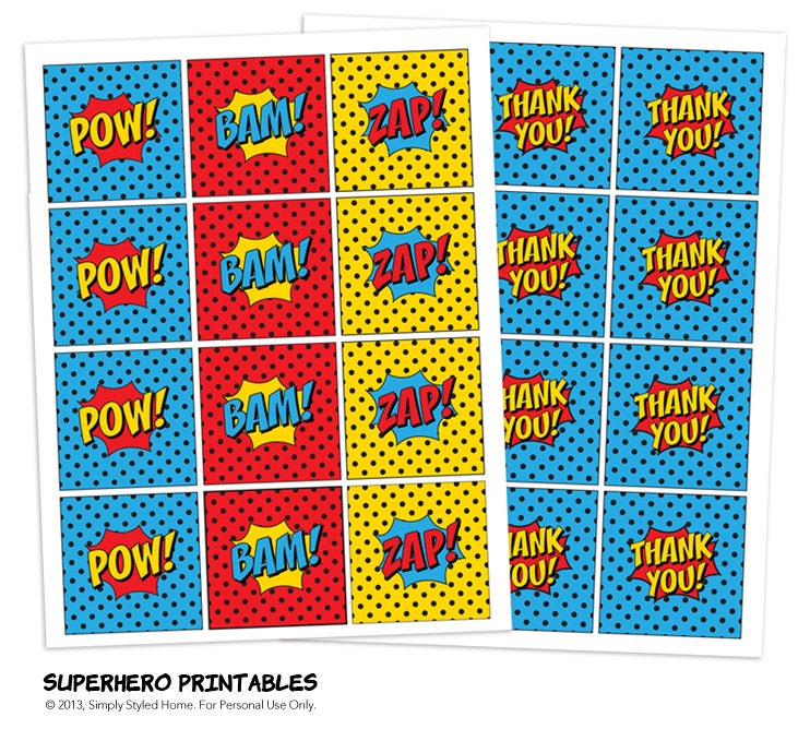 INSTANT DOWNLOAD - Party and Thank You Circles - Superhero Printables