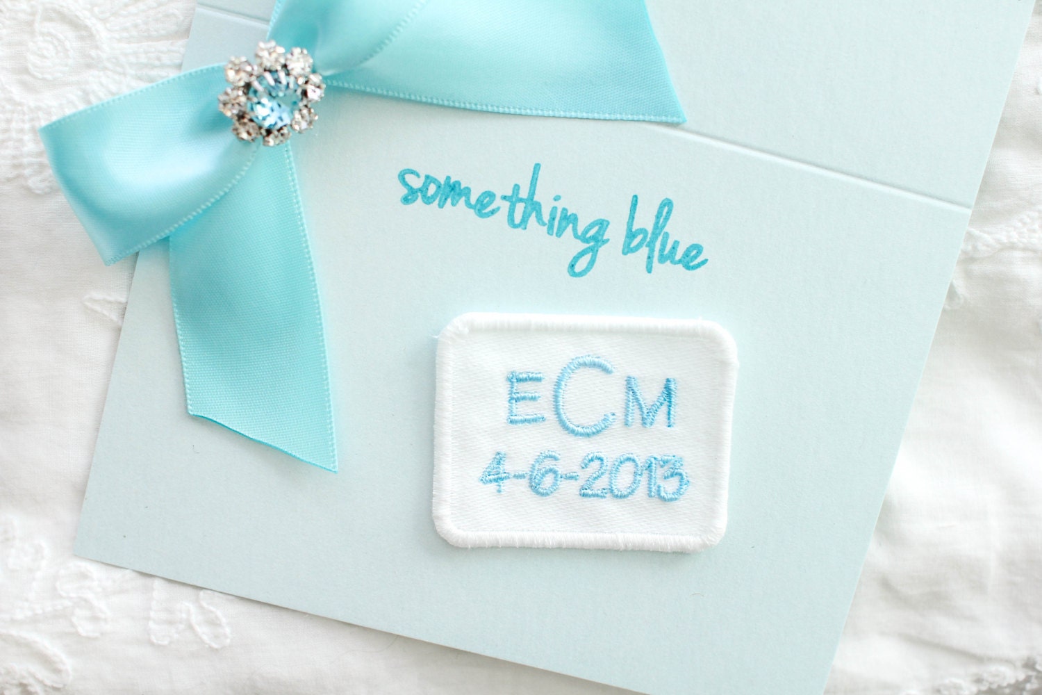 Something Blue, Wedding Dress Label, Gift for the Bride, Embroidered Monogram Label