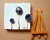 Spring Decor, Birthday Gift for Her-Mixed Media Art-Paper Rosette, Dragonfly and Snail in the Garden-Sapphire Blue, Sand, White, and Grey