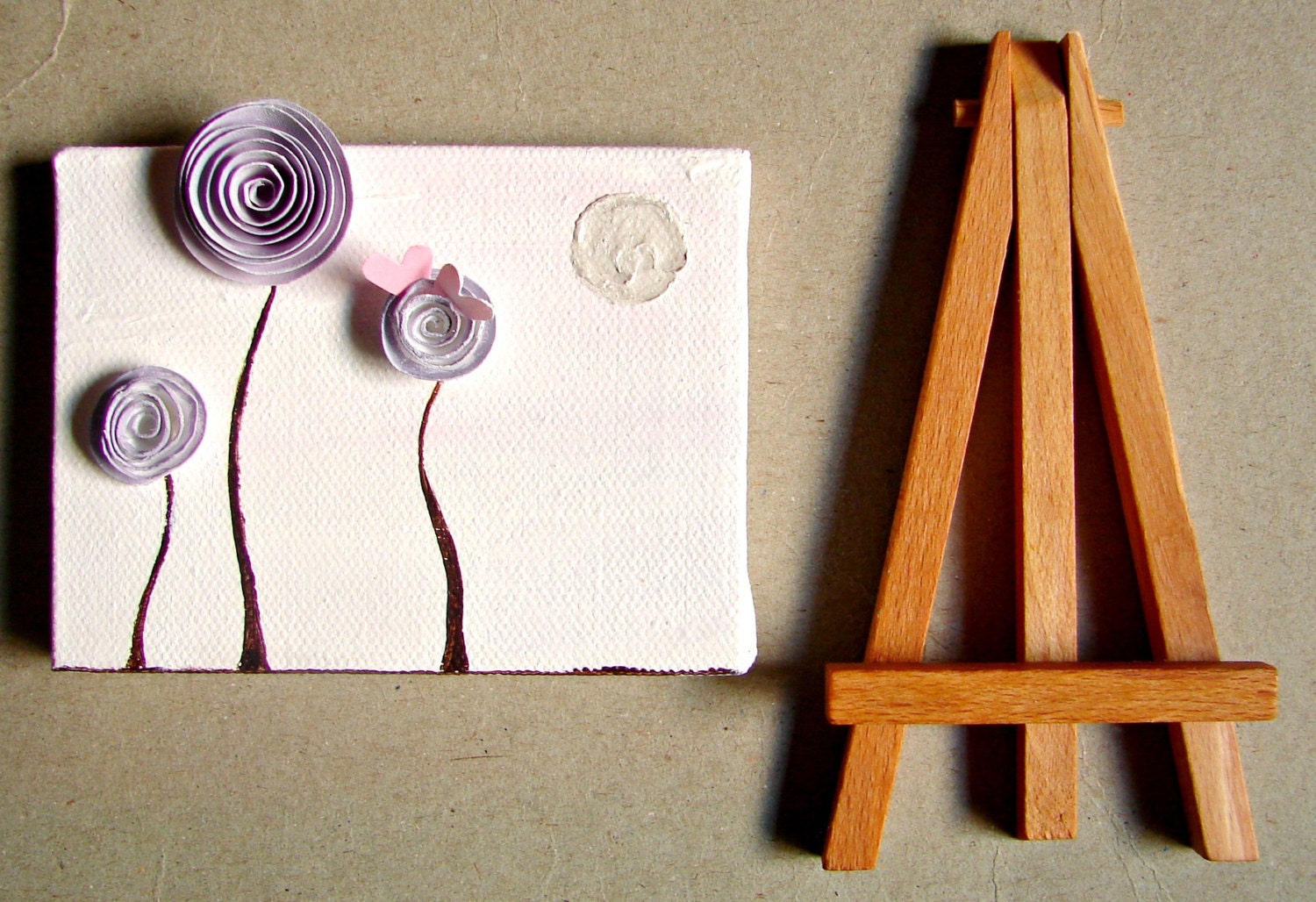 Spring Decor, Home Decor, Office Decor, Desk Decor--Mixed Media, Lavender Paper Rosette Art, Paper Die Cuts, OOAK