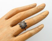 Antique Georgian Hair Ring. Mourning. Whitby Jet Rock Crystal 14K Gold. 1821.