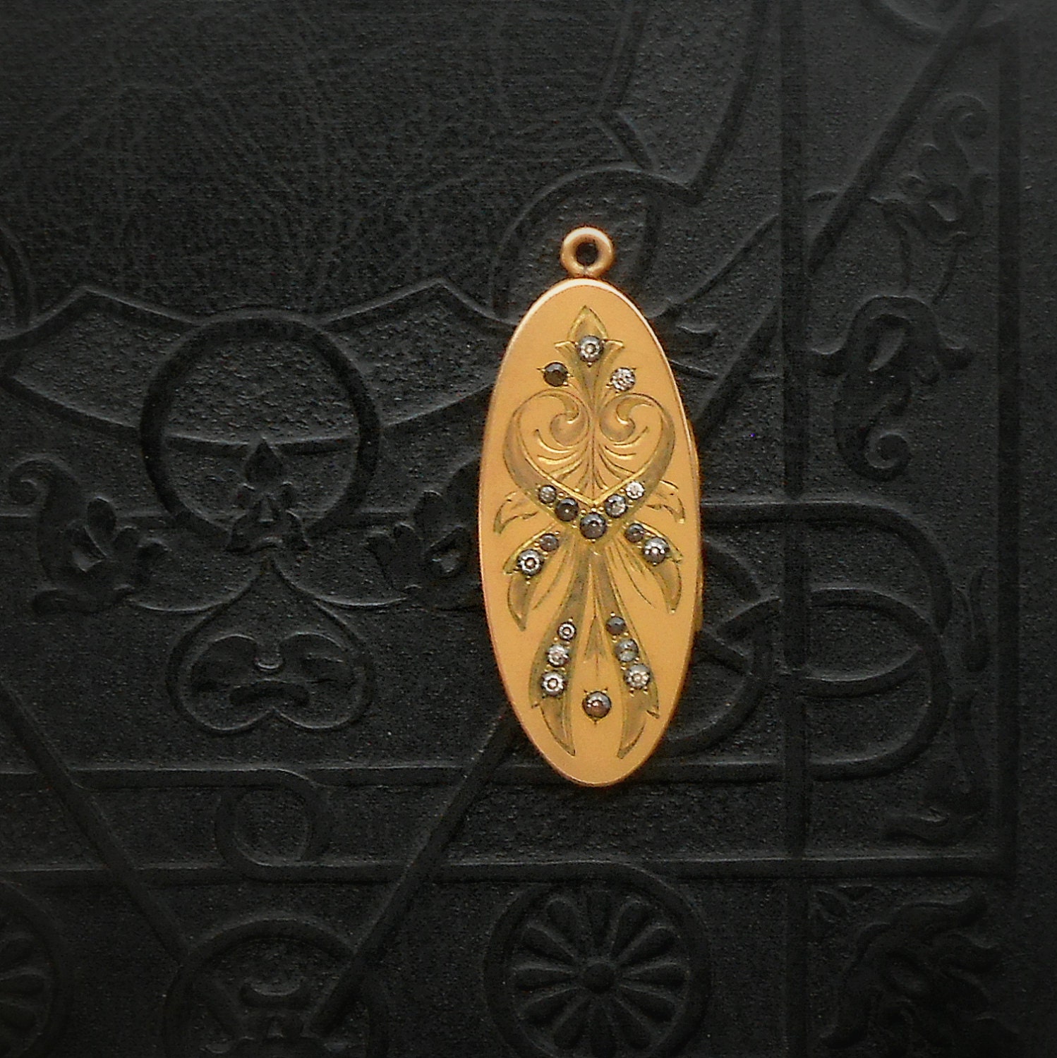 Antique Edwardian Locket . Rare Oblong Oval with Brilliants. Large Skinny Oval.