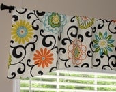 Waverly Pom Pom Play Confetti Shaped Valance 52" x 19" Big Bold Flowers Lined with Cotton Muslin Orange Green Turquoise Yellow Black