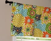 Waverly Button and Blooms Confetti Valance 50" x 16" Big Bold Bright Flowers Lined with Cotton Muslin Orange Green Turquoise Yellow Black