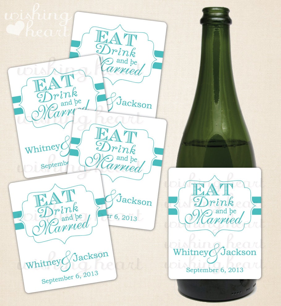 Eat, Drink, and Be Married Personalized Waterproof Wine Labels for Wedding or Bridal Shower - 12 Labels Il_170x135