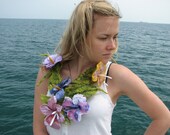 Felted flower necklace/ fiber art felted necklace, eco friendly/
