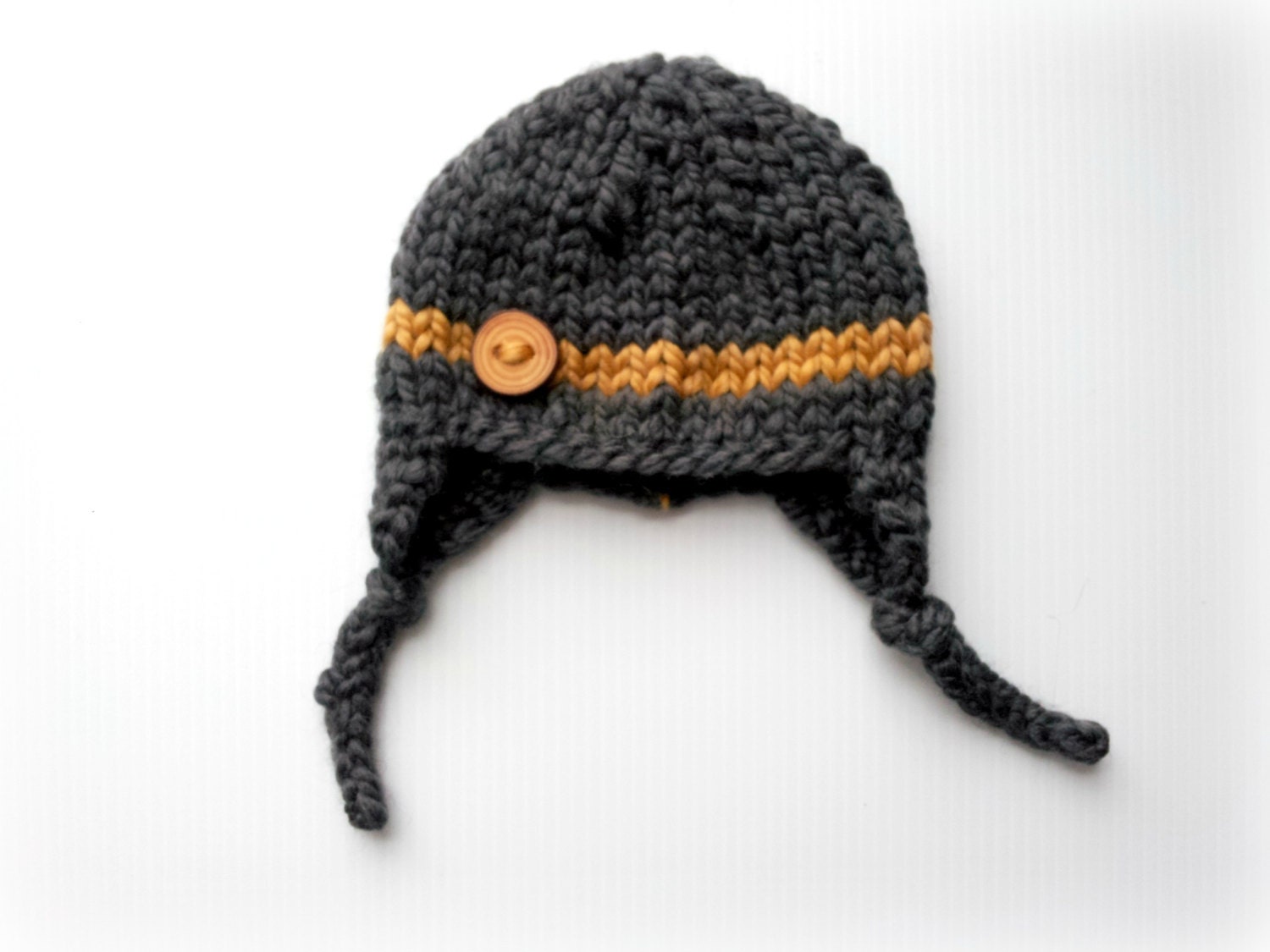 dark gray mustard baby  boy knitted hat, newborn photography prop, baby shower gift, baby photo prop, infant earflap beanie