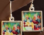 Artisan square Coffee earrings with original painting