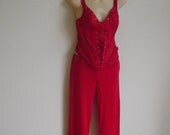 Vintage Corset Bustier Teddie & pants pajama set sexy RED  M