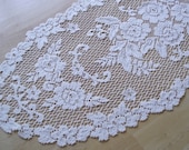 Vintage doiley quaker lace table runner ivory roses  45 x15"