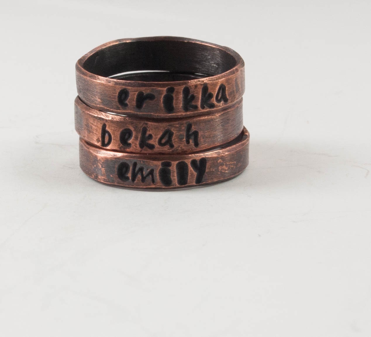 Mother's Rings Personalized Copper Rings Three Hand Stamped Mommy Jewelry